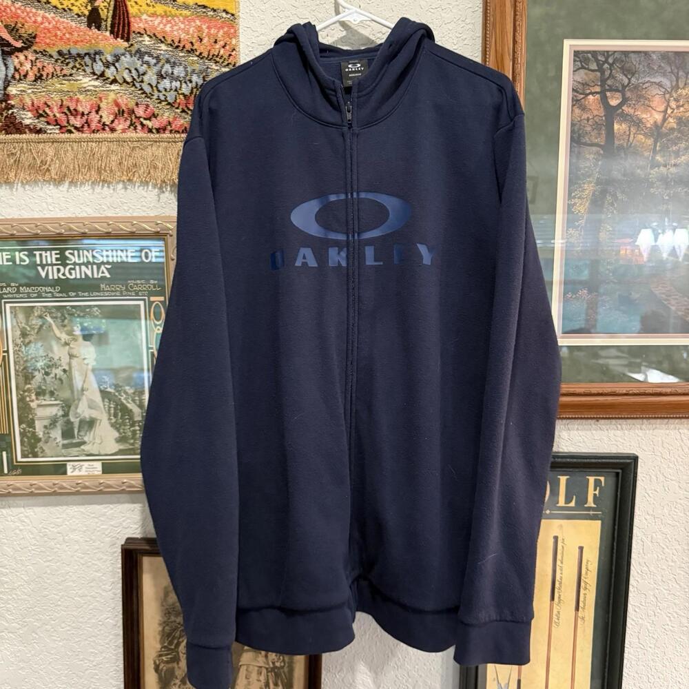 Vintage RARE OAKLEY Blue Zip-Up Designer Performance‎ Hoodie Size 2Xl